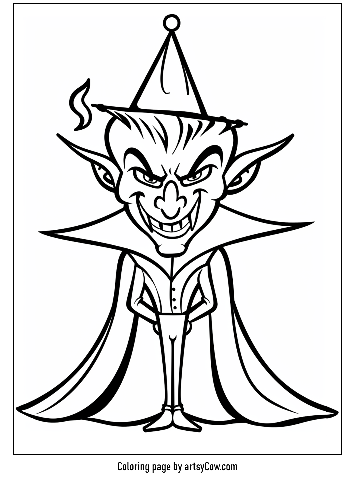 free halloween coloring pages for kids and adults, Vampire Celebrates with Party Hat